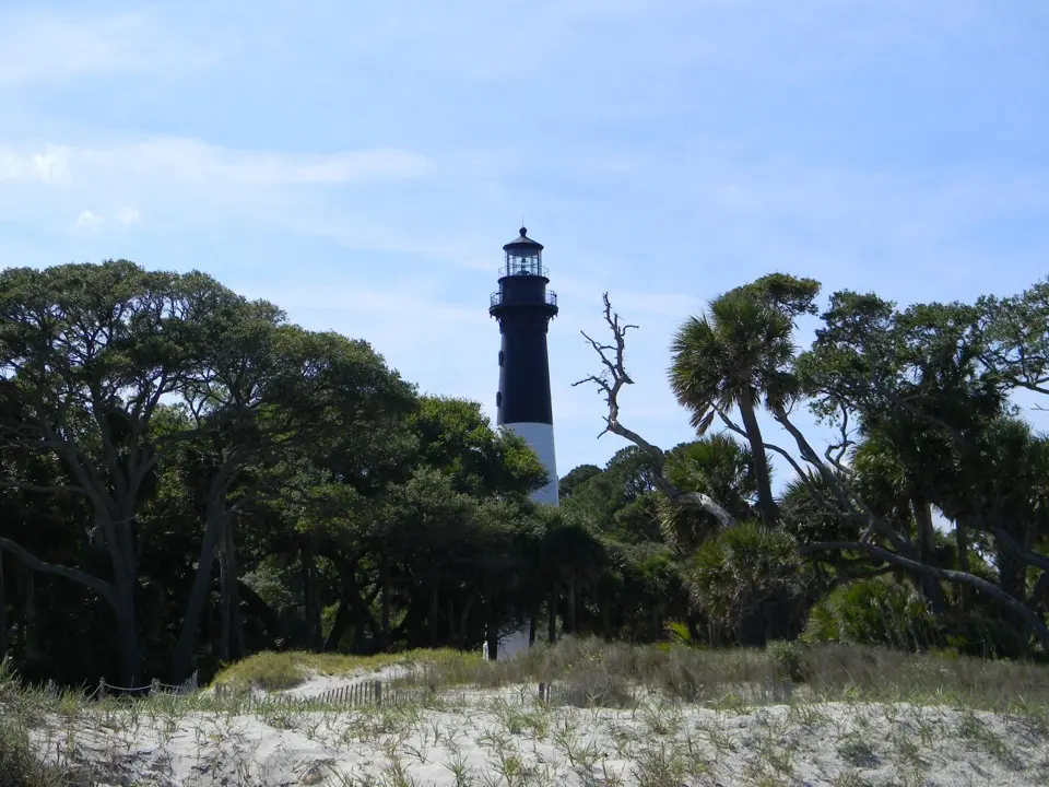 Hunting Island Lighthouse among coastal trees